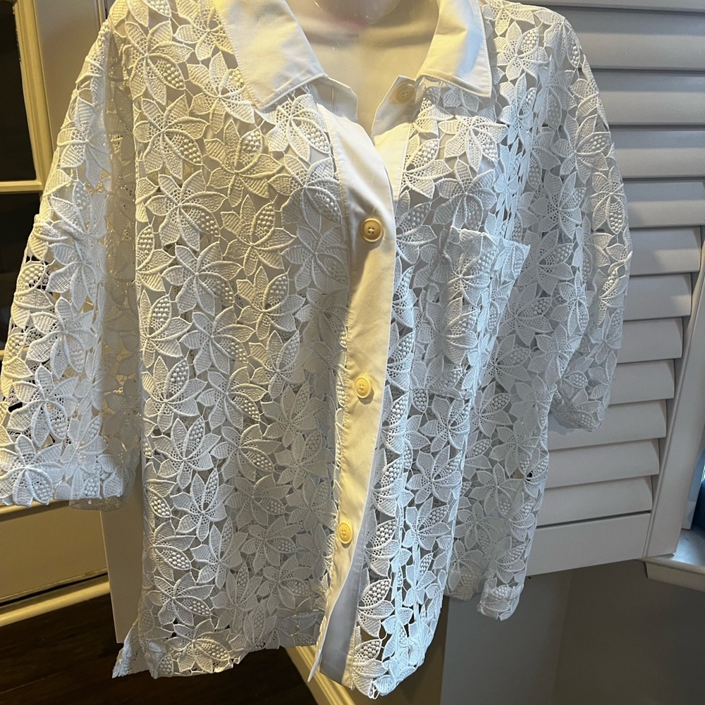 Kate Spade White Lace Button-Up Blouse